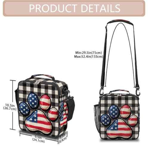 Paw Flag Check Kids Lunch Box for Girls Boys Reusable Insulated Lunch Bag for Kids Toddler Thermal Cooler Spacious Lunchbox with Shoulder Strap Lunchbag for School Work Picnic (print 1)