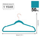 Velvet Hangers 50 Pack Non Slip Heavy Duty Teal Rose Gold Hooks (50 Count)