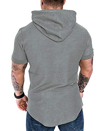 Mens Fashion Hoodies Sport Pullover Solid Color Shirt Workout Lightweight Tops Light Grey