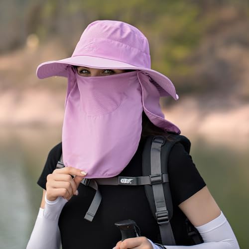 Sun Hats for Men Women Fishing Hat UPF 50+ Breathable Wide Brim Summer UV Protection Hat with Face Cover & Neck Flap