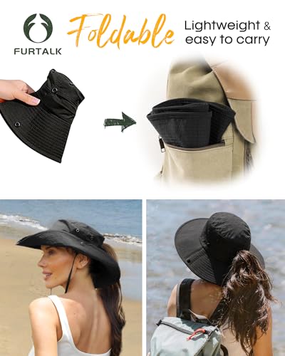 Sun Hats for Women Ponytail Wide Brim Summer Packable Cowboy Hat