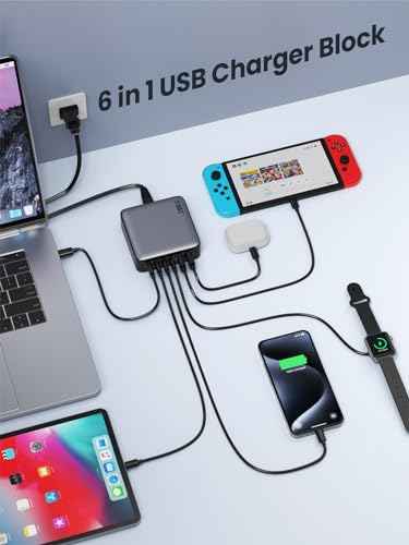 USB C Charger Block 200W[2026 Upgraded] GaN III 6 Port Fast Charging Station Hub