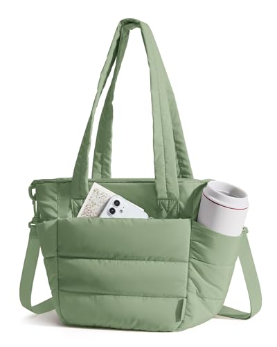 Lunch Bag Women Small Insulated Tote with Lunch Compartment Quilted Lightweight Puffy Tote Bag for Work (04-Green)