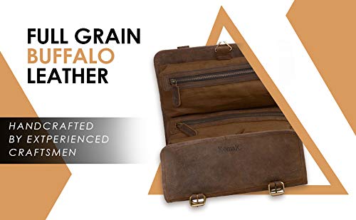 Premium Buffalo Leather Hanging Toiletry Bag Travel Dopp Kit