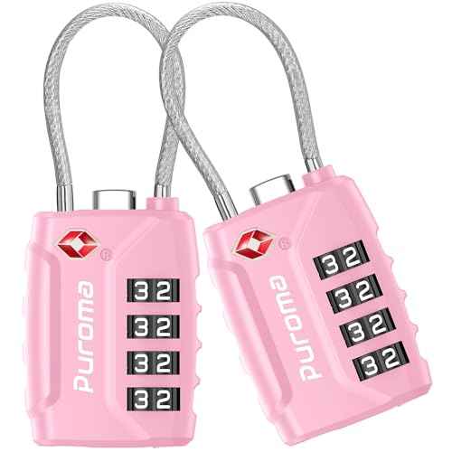 2 Pack TSA Approved Luggage Locks 4 Digit Code Cable Lock Basic Pink (2 Count)
