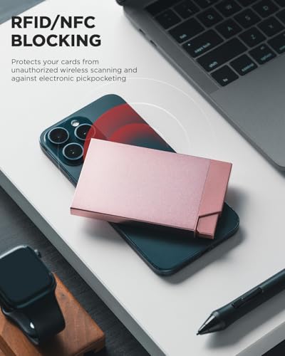 Pop up Card Holder Minimalist Credit Card Holder RFID Blocking Slim Metal Card Case for Men or Women