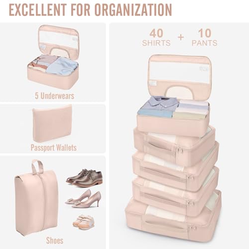 4 Set/6 Set /8 Set /9 Set /10 Set /11 Set Packing Cubes for Travel Essentials, 10 Set, 02 Cream (10 Count)