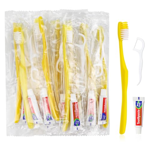 50 pcs Disposable Toothbrushes with Toothpaste and Floss (50 Count)