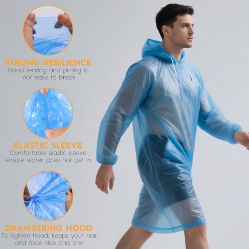 6 & 20 & 50 Pack Disposable Rain Ponchos for Adults