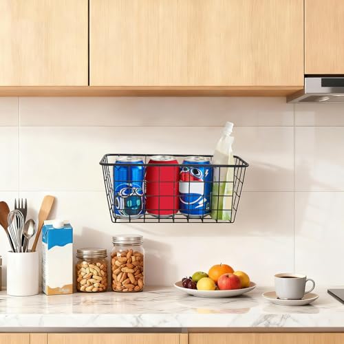 3 Set LeleCAT Adhesive Over the Cabinet Door Wire Baskets for Organizing for Kitchen Food Pantry Bathroom Shelf Storage No Drilling Wall Mounted (3 Count)