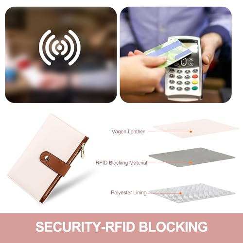 Women's Wallets RFID Blocking Leather Trifold Clutch Wallet Credit Card Holder Ladies Travel Wallet Purse with Passport