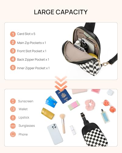Crossbody Bags for Women Leather Cross Body Sling Bag for Woman Travel Black and White Checkered