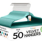 50 Pack New Premium Quality Velvet Hangers Ultra Thin Non Slip Adult Felt Space Saving Hangers for Closet Heavy Duty Coat Pants Dress Hangers 360° Swivel Hook Hold Upto 10 lbs Teal (50 Count)