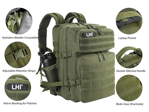 Military Tactical Backpack for Men and Women 45L Army 3 Days Assault Pack Bag Large Rucksack with Molle System Army Green