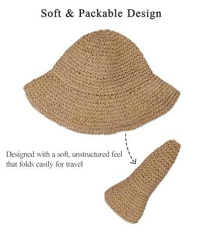 Womens Crochet Straw Sun Hat Foldable Floppy Wide Brim Beach Hat for Summer