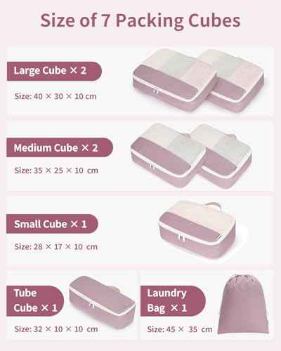 7 Set Packing Cubes for Travel Carry on Suitcase Luggage Organizer Bags for Kids Women Men