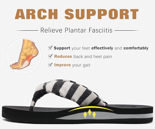 Flip Flops for Women Arch Support Summer Beach Sandals Black Size 12
