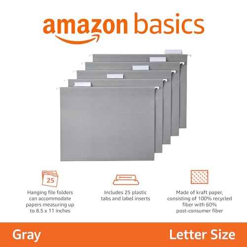 Hanging File Folders with Adjustable Tabs for Document Organization (25 Count)