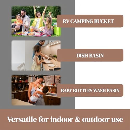 2.6 Gal(10L) Collapsible Wash Basin for Baby Bottles, Space-Saving Collapsible Dish Basin with Drain Plug for Bottle Washing, Collapsible Bucket for RV Kitchen Essentials (Brown)