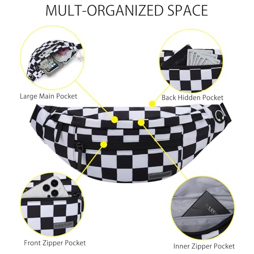 Large Checkered Fanny Pack Crossbody Belt Bag for Shopping Traveling