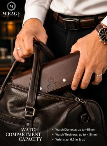 Watch Travel Case for Men Watch Roll for Travel Organizer and Display Watch Case Leather Espresso Brown Leather