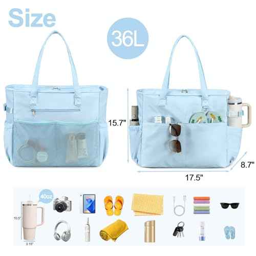 Waterproof Beach Tote Pool Bags for Women Ladies Extra Large Tote Bag Carryall Bag With Wet Compartment Fit 40oz Tumbler Holder Gym Travel Bag for Cruise