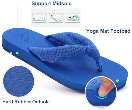 Flip Flops for Women Arch Support Summer Beach Sandals Blue Size 6