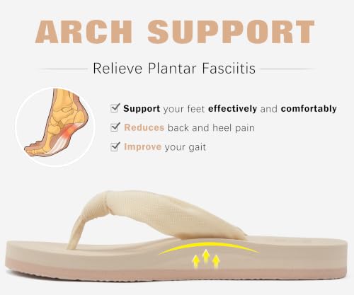 Flip Flops for Women Arch Support Summer Pool Sandals Beige Size 6.5