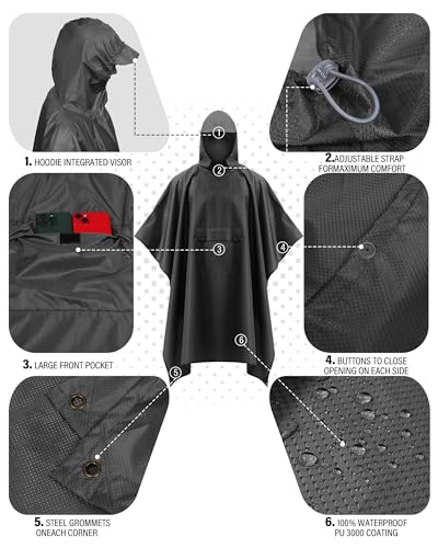 Hooded Rain Poncho Packable Waterproof Unisex Raincoat with Pocket