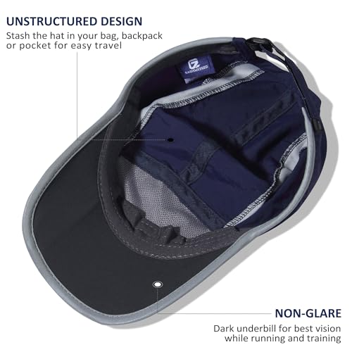 Baseball Cap Nylon Running Cap Outdoor Sports Hat for Men Women Adjustable Quick Drying Reflective Foldable UPF50+ Breath Mesh Water Repellency Race Performance Lightweight Navy