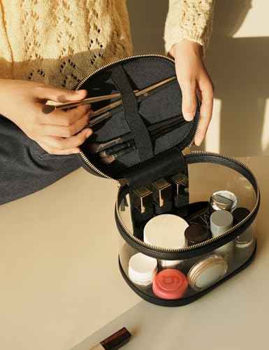 Travel Makeup Bag Clear Compact Make Up Vanity Case with Brush Storage and Top Handle