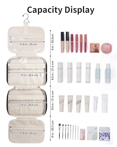Travel Toiletry Bag for Women Large Hanging Makeup Bag Organizer Toiletries Bag for Full Size Essentials Accessories Cosmetics