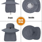 Outdoor Sun Hats with Stowable Neck Flap for Men Women UPF 50+ Mesh Summer Bucket Hat Wide Brim for Fishing Safari Hiking Dark Grey