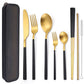 6 Pieces Stainless Steel Flatware Set Portable Reusable Cutlery Set Travel Utensils Set Including Chopsticks Knife Fork Spoon Straws Cleaning Brush Dishwasher Safe (6 Count)