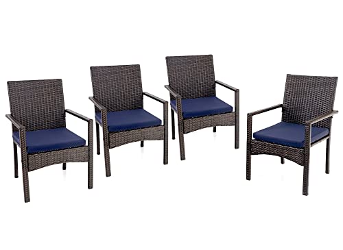 Wicker Patio Dining Chairs Set of 4 with Removable Cushions (4 Count)