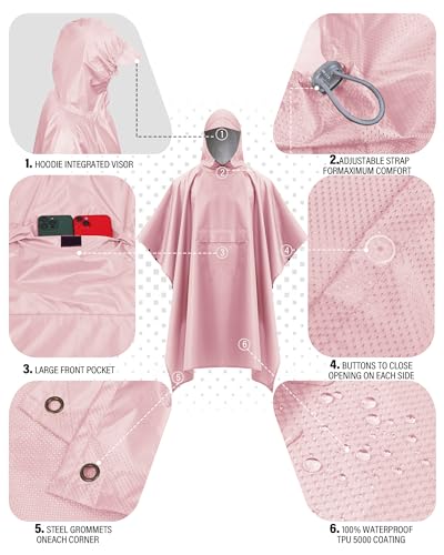 Hooded Rain Poncho Packable Waterproof Unisex Raincoat with Pocket