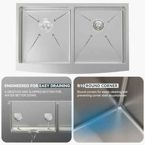 33 Inch Farmhoue Sink Double Bowl Stainless Steel Farm Kitchen Sink 16 Gauge Double Basin 50