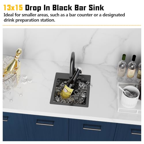 13x15In Black Stainless Steel Kitchen And Bar Sink