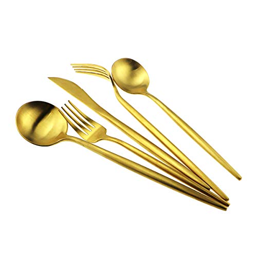 5-Piece 18/10 Stainless Steel Matte Gold Flatware Set - Dishwasher Safe, Perfect for Home, Office, or Travel