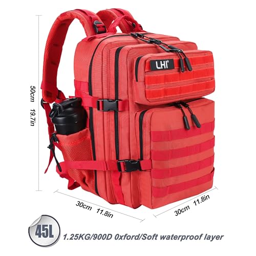 Military Tactical Backpack for Men and Women 45L Army 3 Days Assault Pack Bag Large Rucksack with Molle System Red