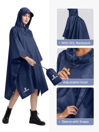 Adult Rain Poncho Waterproof Hooded Raincoat Lightweight Packable