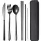6 Pieces 18 8 Stainless Steel Flatware Set Portable Reusable Cutlery Set Travel Utensils Set Including Chopsticks Knife Fork Spoon Straws Cleaning Brush Dishwasher Safe (6 Count)