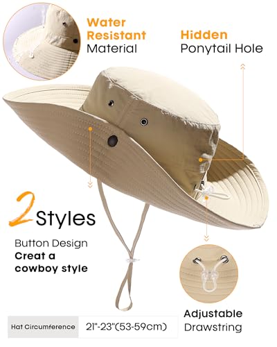 Sun Hats for Women Ponytail Wide Brim Summer Packable Cowboy Hat
