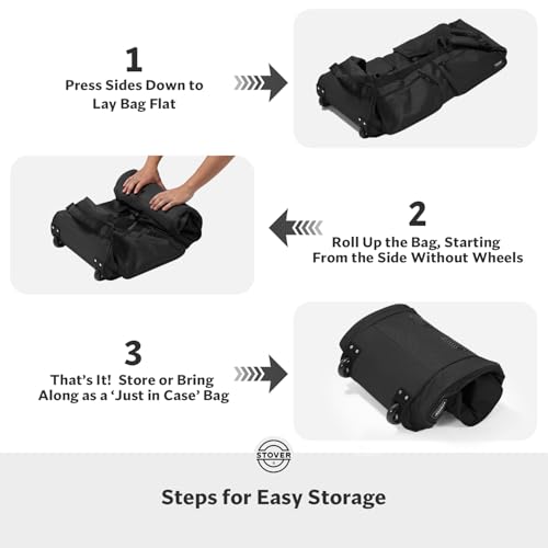 45/80/100L U-Zip Rolling Duffel Bag with Wheels, X-Large Durable Travel Duffle + Toiletry Bag, Lay-Flat Opening, Packable w/Shoulder Straps- Use as Luggage or Backpack, Men/Women (Black)
