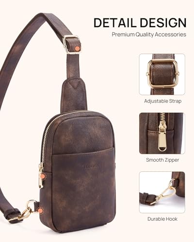 Small Sling Bag for Women Leather Crossbody Fanny Packs Chest Bag for Women Coffee