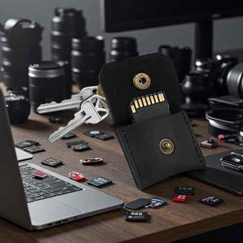 Genuine Leather SD Card Holder Keychain