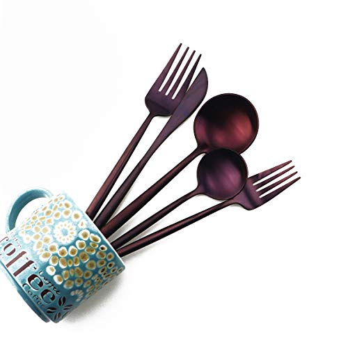20-Piece 18/10 Stainless Steel Flatware Silverware, Luxury Dinnerware Set Travel Cutlery Tableware Include Knife Fork Spoon Service for 4,Healthy & Eco-Friendly Dishwasher Safe (Purple Matte) (4 Count)