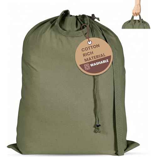 LFH Home Large Premium 1pack Cotton Rich Canvas Laundry Bag with Drawstring and Handles Heavy Duty