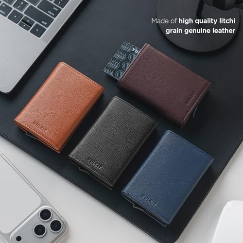 Pop up Card Wallet Minimalist Cash Wallets RFID Blocking Leather Smart Credit Card Holder with ID window for Men