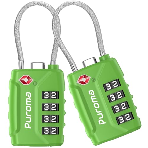 2 TSA Approved Luggage Locks 4 Digit Code Cable Lock Basic Green (2 Count)